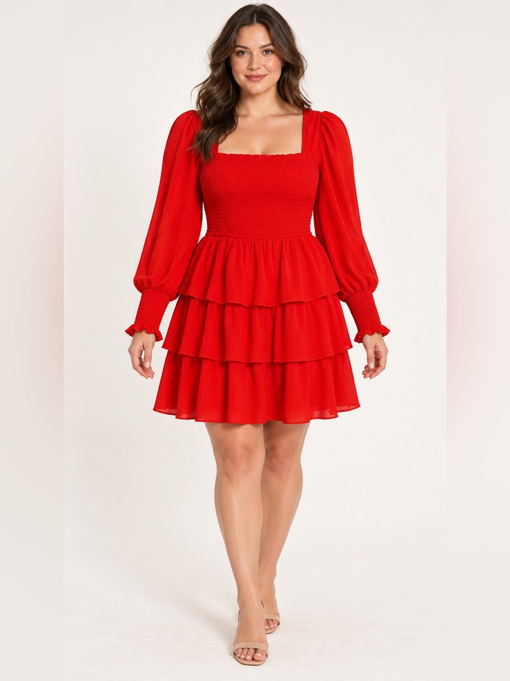 Red Smocked Tiered Ruffle Dress – Size Medium #1146